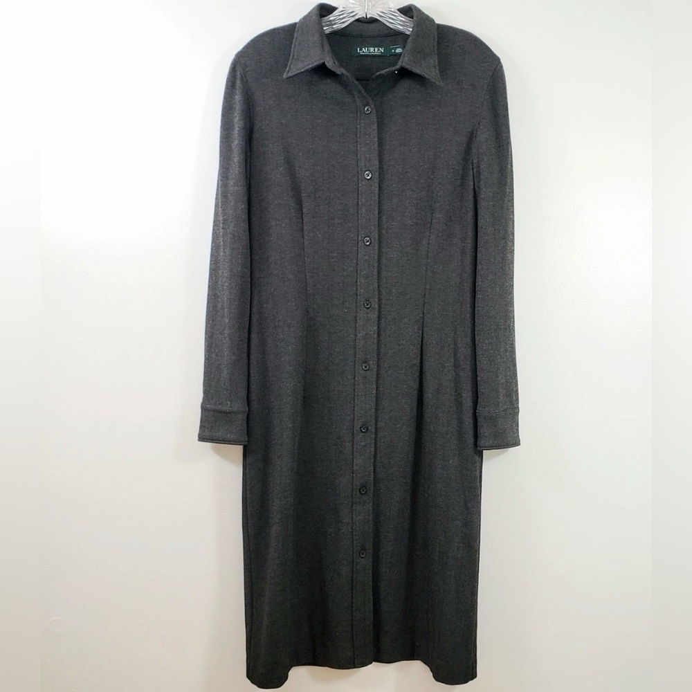 Lauren Ralph Lauren Women Long Dress Size‎ 8 Women Button Up Collar Dark Gray